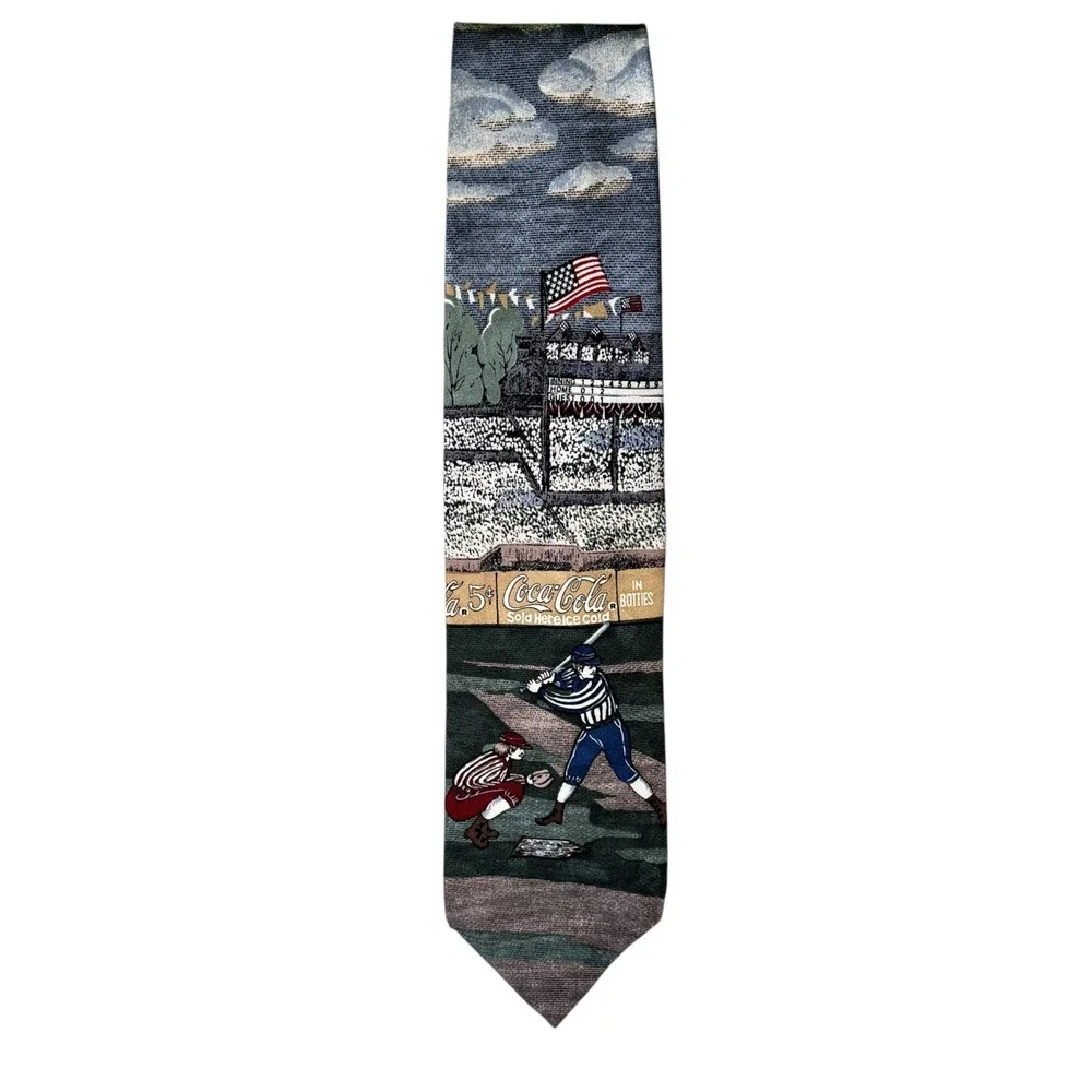 Vintage Coca Cola Van Heusen Corporate Casual Novelty Silk Necktie Baseball USA